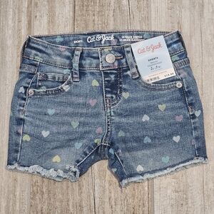 Cat & Jack Mid Rise Adjustable Waist Denim Shorts With Pastel Hearts